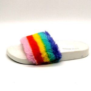Steve Madden Womens Softy Flat Heel Slide Slipper‎ Faux Fur Rainbow Colors Sz 8